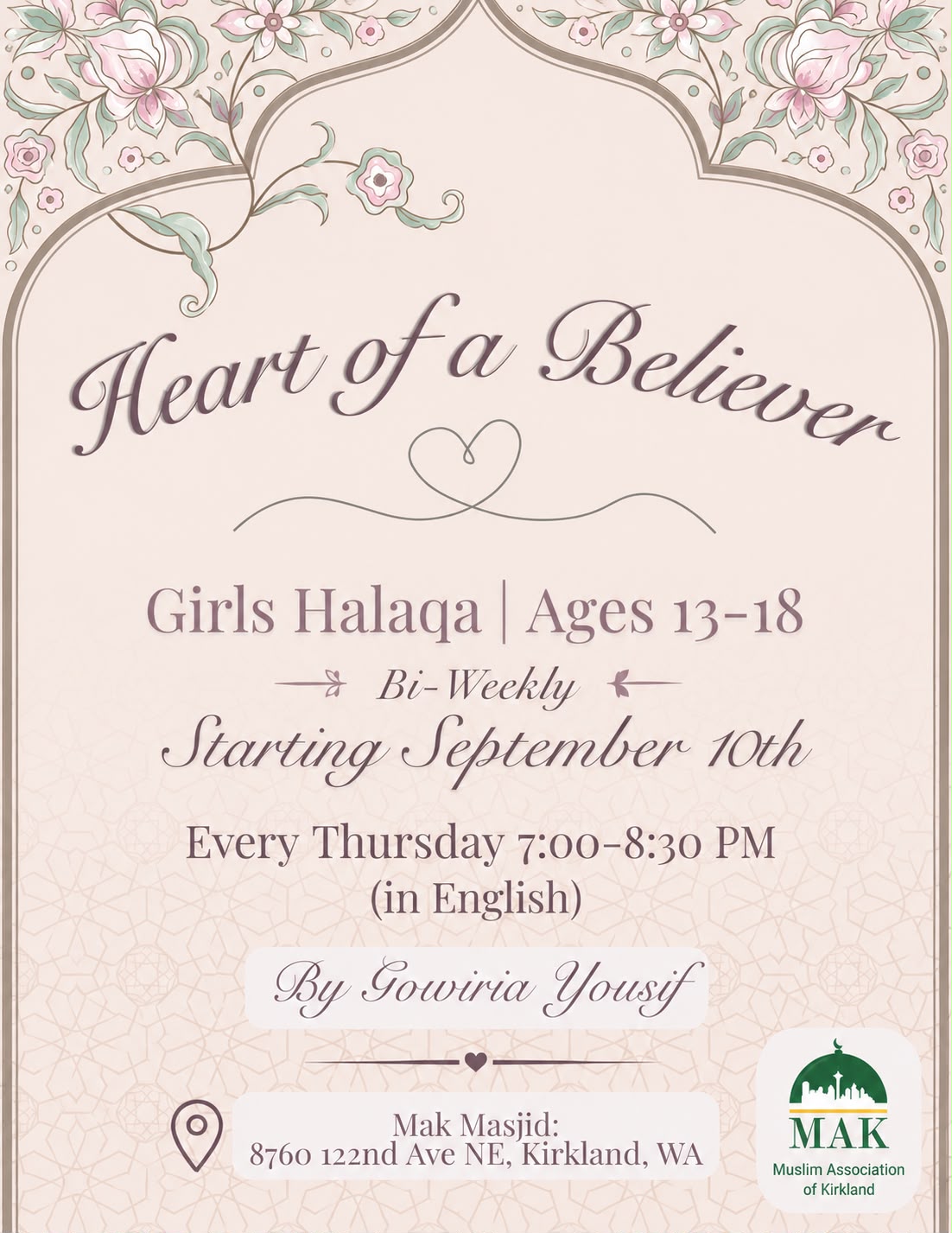 Heart of a Believer, Girls Halaqa flyer