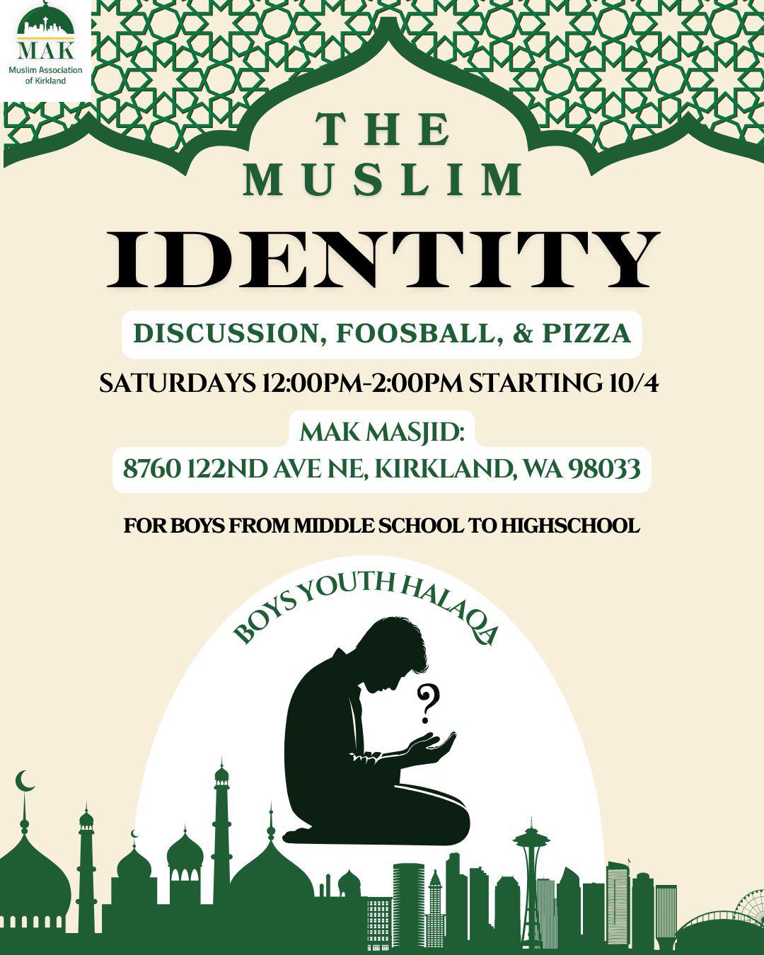 Boys Youth Halaqa: Muslim Identity flyer