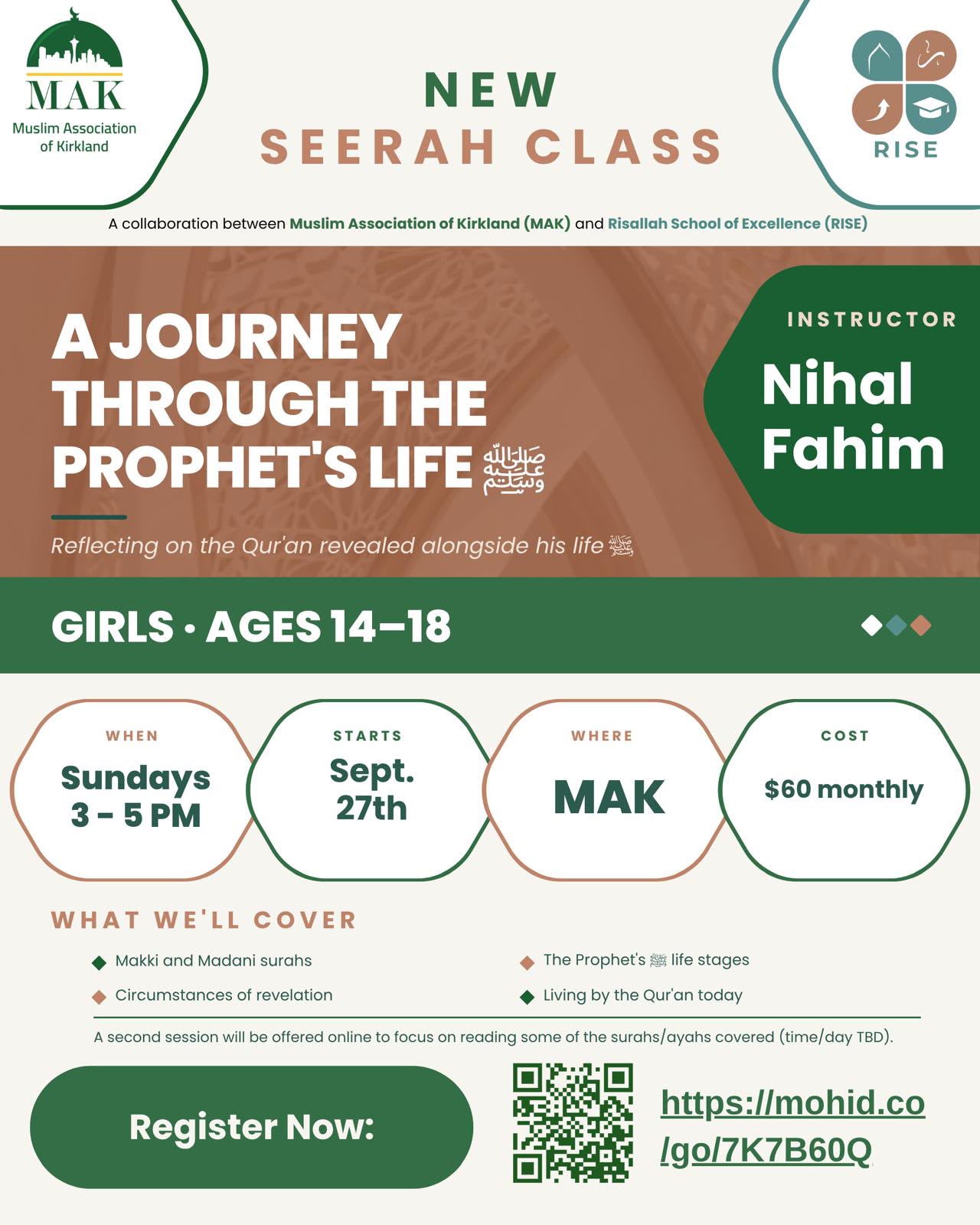 A Journey Through the Prophet's Life — Seerah class flyer